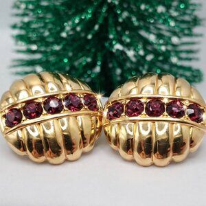 Vintage Swarovski S.A.L. Gold Tone Earrings Purple Crystals Round Studs